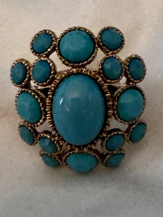 Jewelry - Bold Turquoise Statement Ring, Cluster Design, Gold-Tone Setting